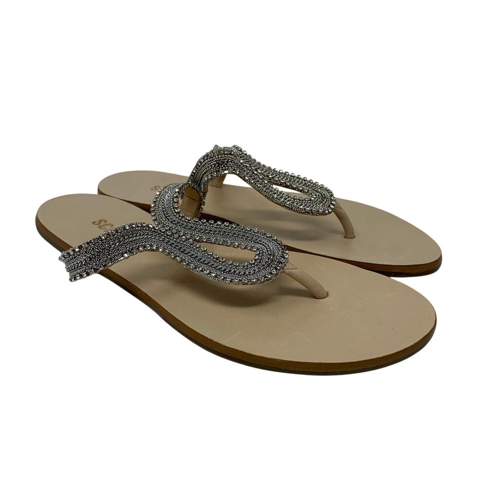 Schutz Tilly Flat Sandals Womens Sz 7 Chain Rhinestone Bejeweled Flip Flops